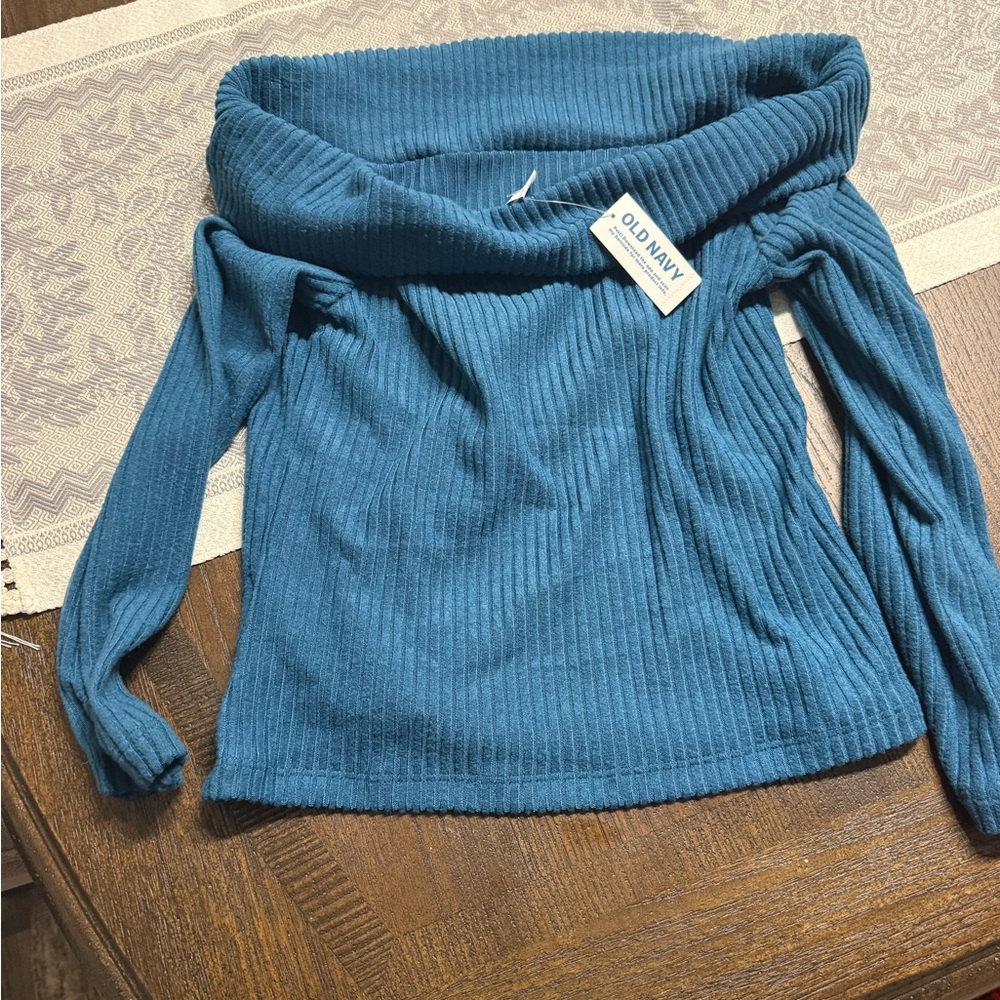 Old Navy Teal Ribbed Off-Shoulder Top